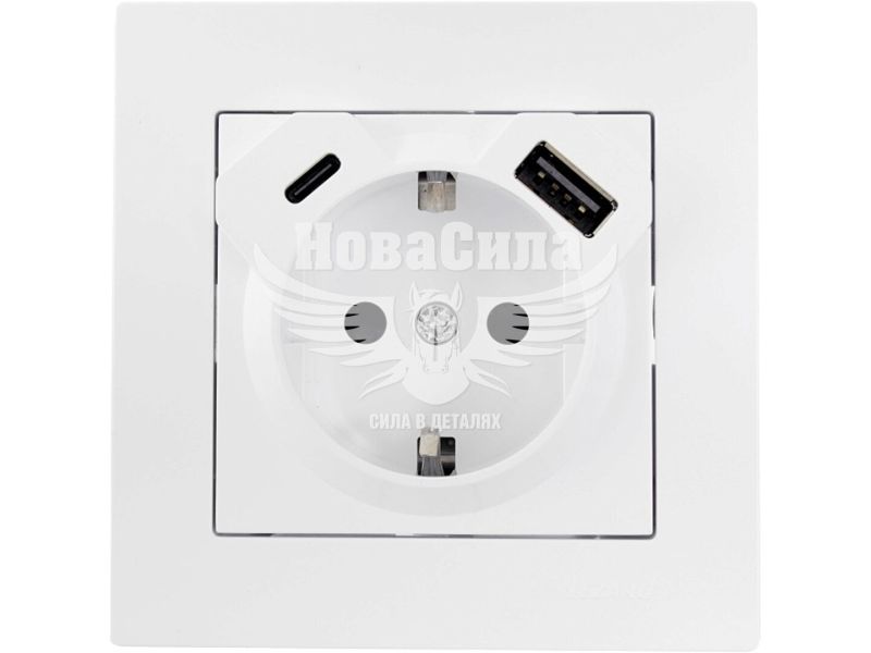 Розетка одинарна Lezard Vesna з/з + USB + Type C, білий (742-0288-181TC)