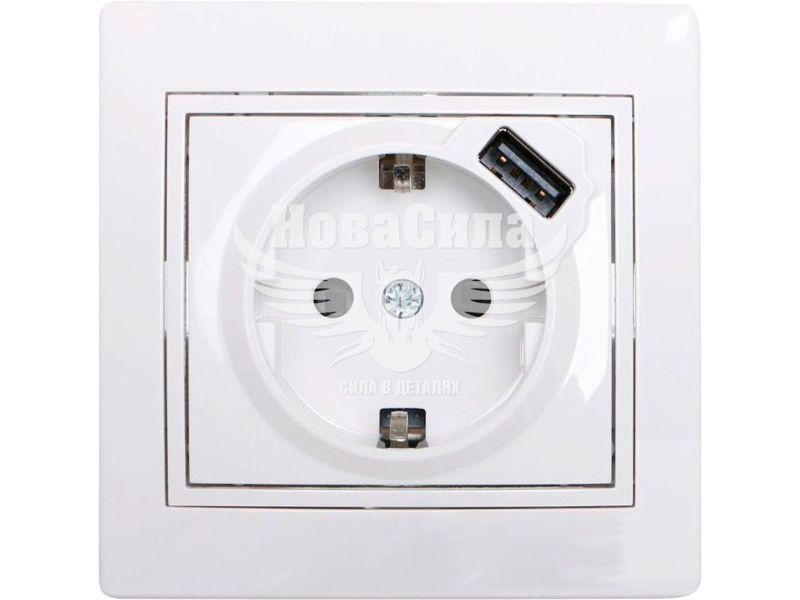 Розетка одинарна Lezard Mira з/з + USB роз'єм, білий (701-0202-181)