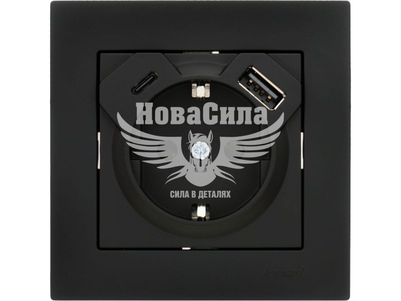 Розетка одинарна Lezard Vesna з/з + USB роз'єм, антрацит (742-4288-181)