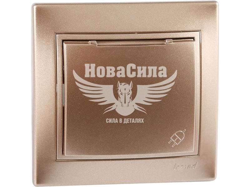 Розетка одинарна Lezard Mira з/з з кришкою, світло-коричневий перламутр (701-3131-123В)