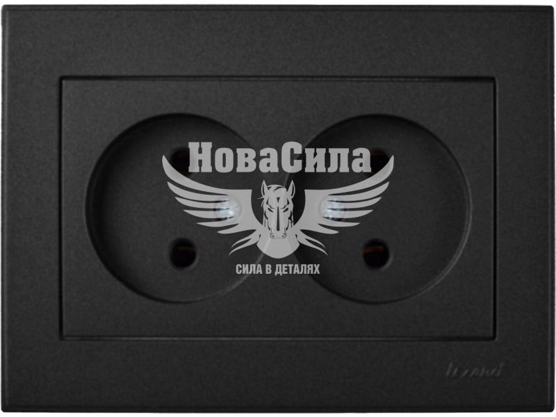 Розетка подвійна Lezard Rain б/з ПБТ, антрацит з боковою вставкою (703-4242-128B)