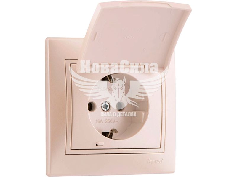 Розетка одинарна Lezard Mira з/з з кришкою, перлинно білий (701-3030-123В)