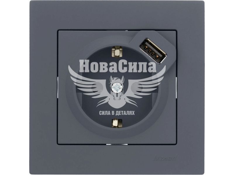 Розетка одинарна Lezard Vesna з/з + USB роз'єм, шефілд грей (742-3488-181)