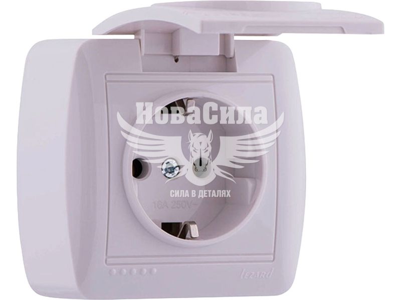 Розетка одинарна Lezard Demet з/з з кришкою, білий (711-0200-123)