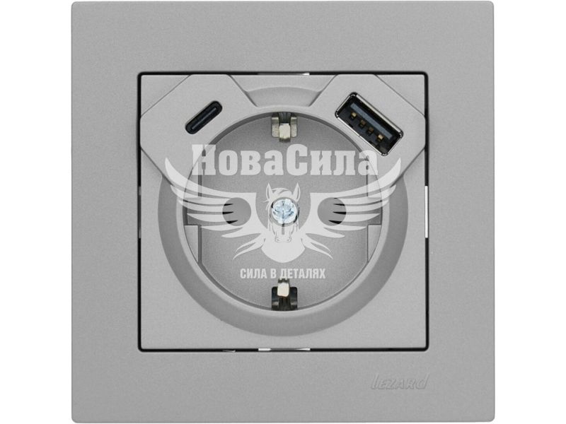 Розетка одинарна Lezard Vesna з/з + USB + Type C, платина (742-3588-181TC)