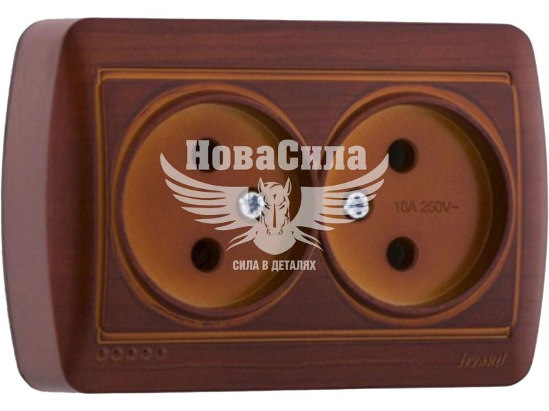 Розетка подвійна Lezard Demet б/з, античний махагон (711-0500-128)
