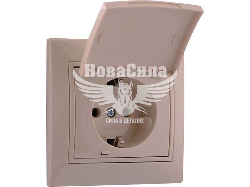 Розетка одинарна Lezard Mira з/з з кришкою, крем (701-0303-123В)