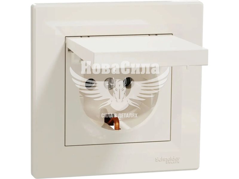 Розетка одинарна Schneider Electric Asfora з/з з кришкою, кремова (EPH3100123)
