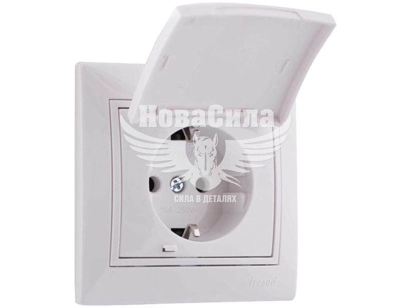 Розетка одинарна Lezard Mira з/з з кришкою, білий (701-0202-123В)