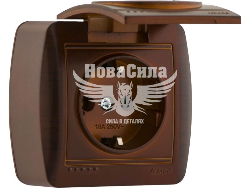 Розетка одинарна Lezard Demet з/з з кришкою, античний кедр (711-0400-123)