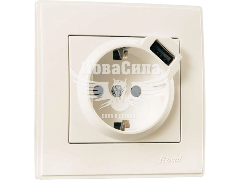 Розетка одинарна Lezard Lesya з/з + USB роз'єм, крем (705-0303-181)