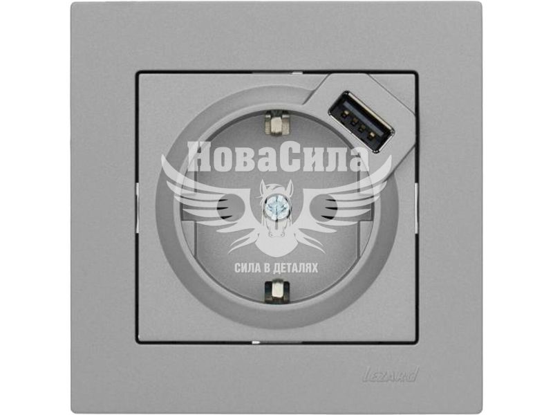 Розетка одинарна Lezard Vesna з/з + USB роз'єм, платина (742-3588-181)