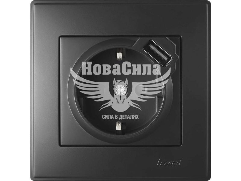 Розетка одинарна Lezard Lesya з/з + USB роз'єм, антрацит (705-4242-181)