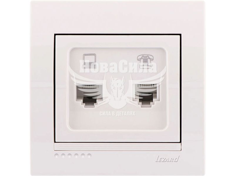Розетка комп'ютер + телефон Lezard Deriy RJ45 CAT5 + RJ11, білий (702-0202-143)