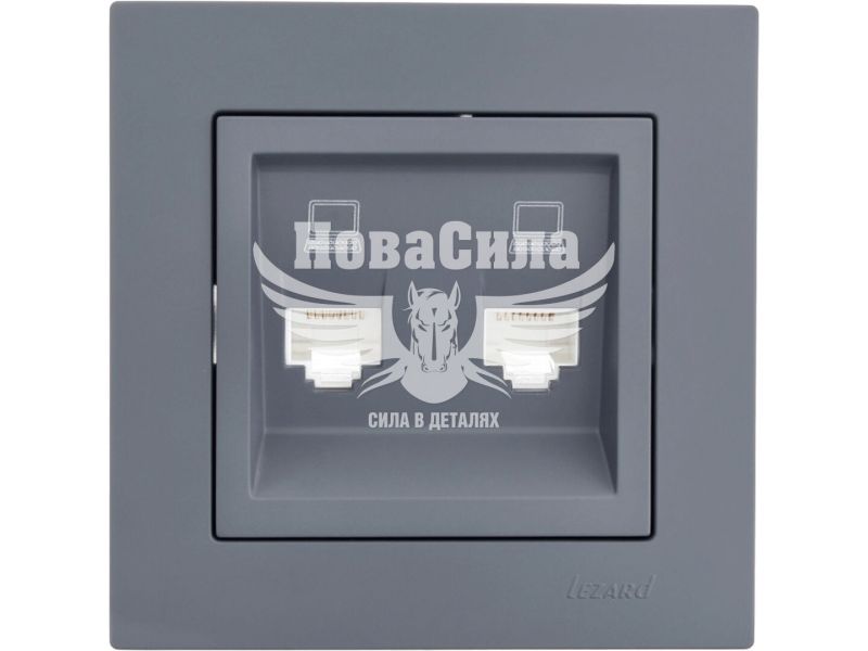 Розетка комп'ютерна подвійна Lezard Vesna RJ45 CAT5, шефілд грей (742-3488-141)