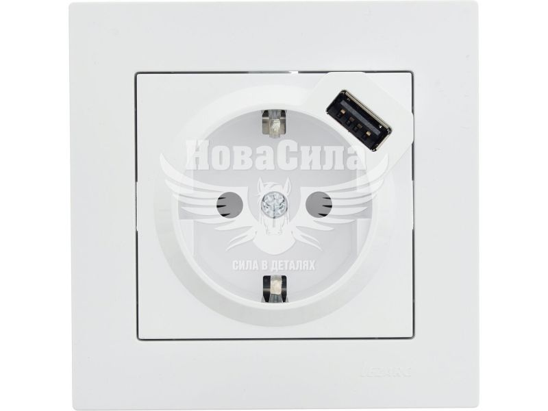 Розетка одинарна Lezard Vesna з/з + USB роз'єм, білий (742-0288-181)