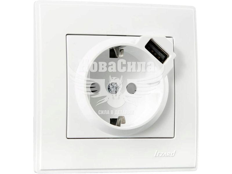 Розетка одинарна Lezard Lesya з/з + USB роз'єм, білий (705-0202-181)