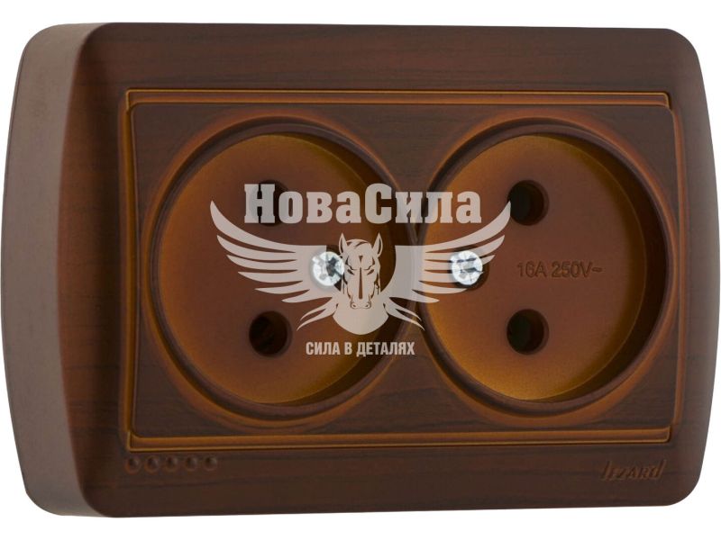 Розетка подвійна Lezard Demet б/з, античний кедр (711-0400-128)