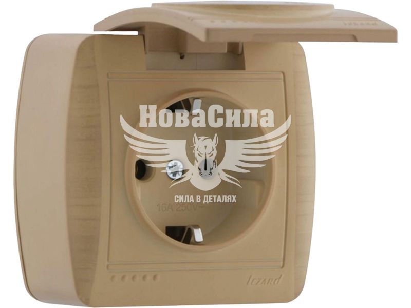 Розетка одинарна Lezard Demet з/з з кришкою, клен (711-4700-123)
