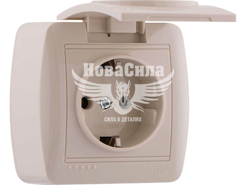Розетка одинарна Lezard Demet з/з з кришкою, крем (711-0300-123)