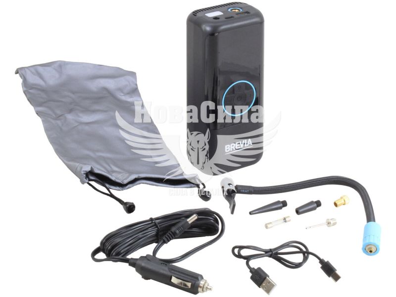 Компресор портативний 3в1 (Brevia) 6000mAh, LED-ліхтар, PowerBank, Autostop (25120PTI)