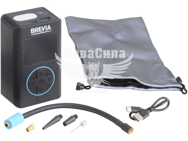 Компресор портативний 3в1 (Brevia) 4000mAh, LED-ліхтар, PowerBank, Autostop (25110PTI)