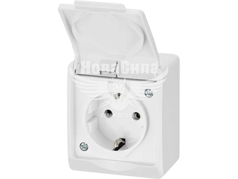 Розетка одинарна Elektro-Plast Hermes з/з з кришкою IP44 16А, біла (0324-02)