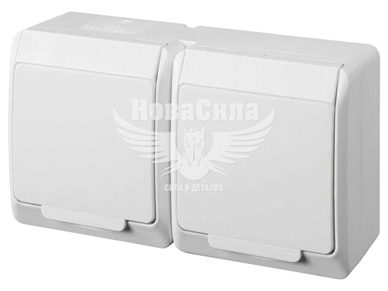 Розетка подвійна Elektro-Plast Hermes з/з з кришкою IP44 16А, біла (0325-02)