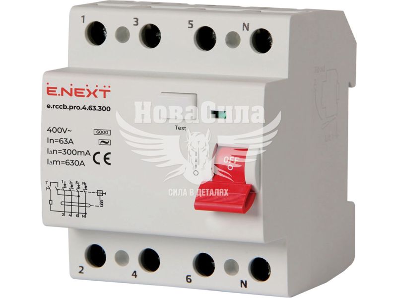 Вимикач диференційного струму E.NEXT e.rccb.pro.4.63.300, 4р, 63 А, 300 мА (p003029)