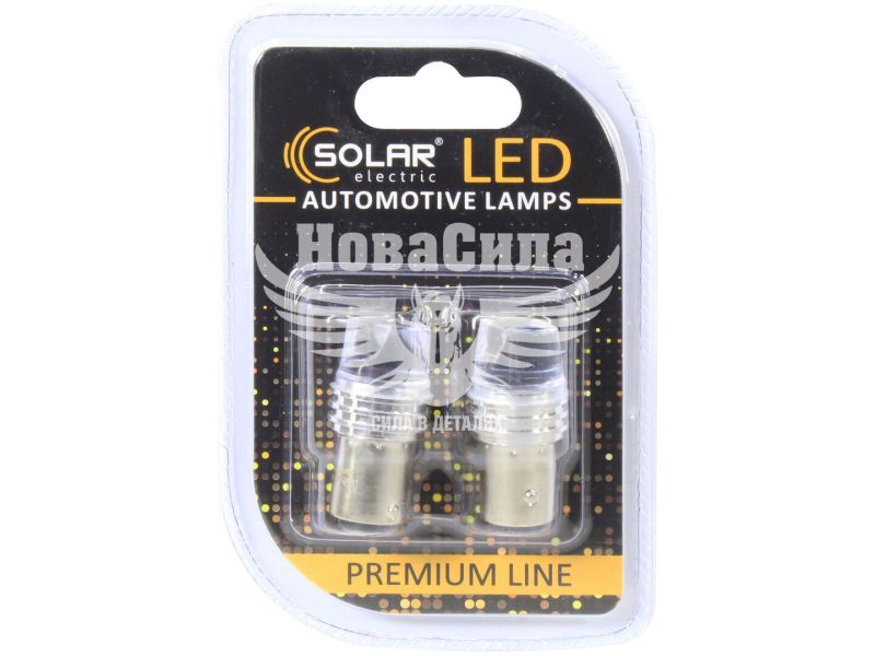Лампочка 2-ох конт. груша біла LED SMD 12V 9-діодів 2835 P21/5W BAY15d (Solar) (к-т.-2шт.) (SL1419)