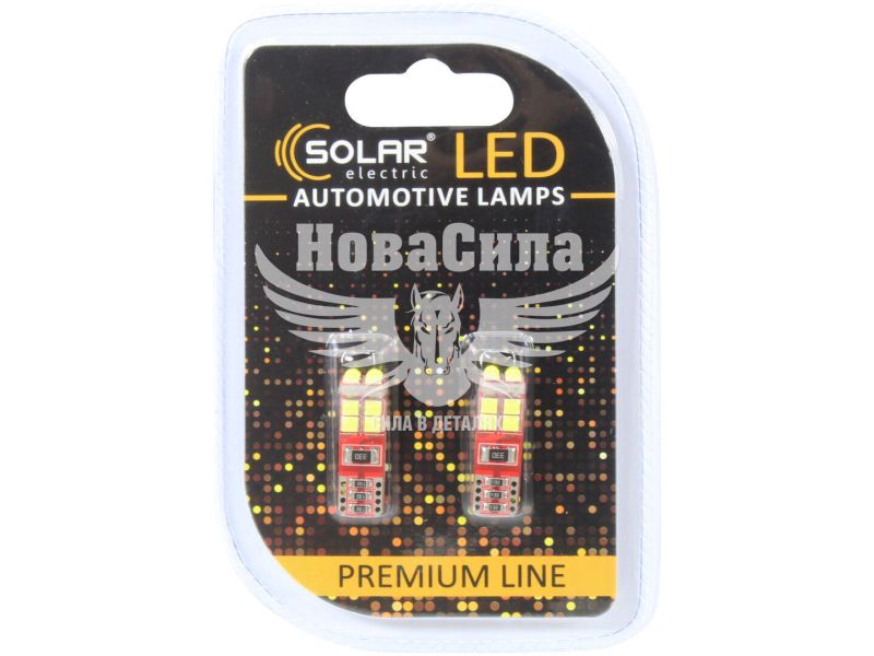 Лампочка без цоколя LED T10_W5W SMD біла 12-діодів 3030 12V W2.1x9.5d CANbus (Solar) (к-т.-2шт.) (SL1409)