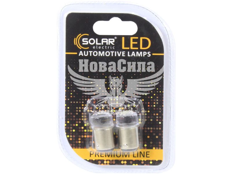 Лампочка 2-ох конт. груша біла LED SMD 12V 9-діодів 3014 P21/5W BAY15d CANbus (Solar) (к-т.-2шт.) (SL1413)