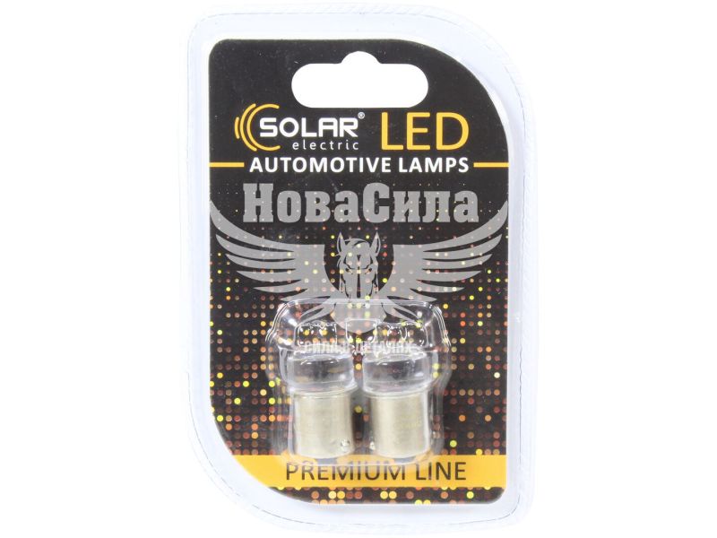 Лампочка 1-но конт. груша біла LED SMD 12V 9-діодів 3014 S25 BA15s CANbus (Solar) (к-т.-2шт.) (SL1412)