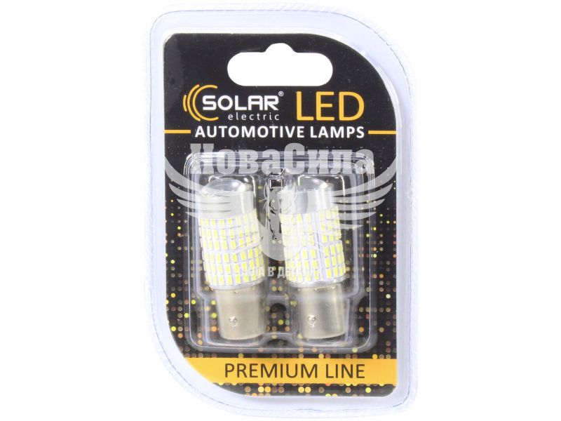Лампочка 2-ох конт. груша біла LED SMD 12V 144-діоди 3014 P21/5W BAY15d CANbus (Solar) (к-т.-2шт.) (SL1421)