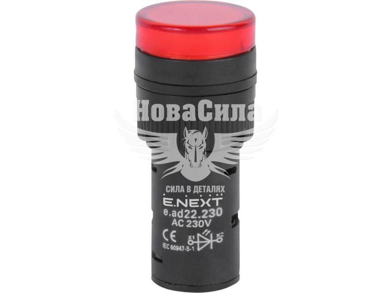 Арматура світлосигнальна LED E.NEXT e.ad22.230.red, червона, d-22 мм, 230 В AC, IP40 (s009023)