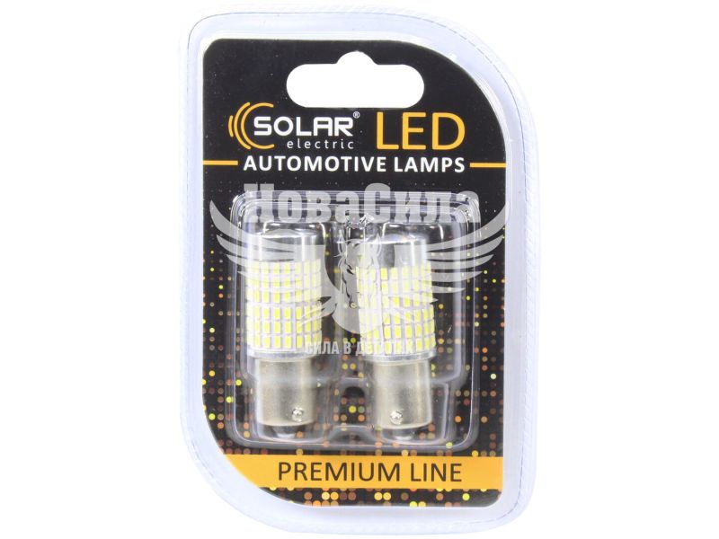 Лампочка 1-но конт. груша біла LED SMD 12V 144-діоди 3014 S25 BA15s CANbus (Solar) (к-т.-2шт.) (SL1420)