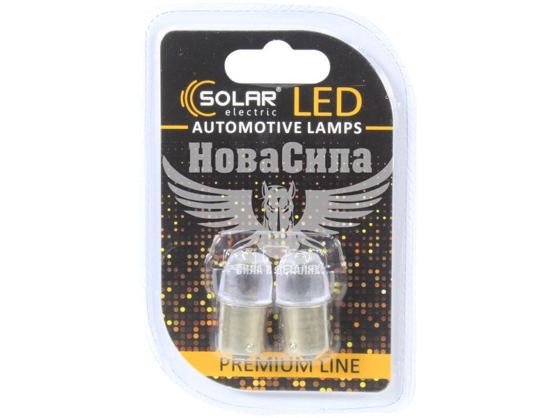 Лампочка 1-но конт. груша біла LED SMD 12V 3-діоди 5730 S25 BA15s (Solar) (к-т.-2шт.) (SL1414)