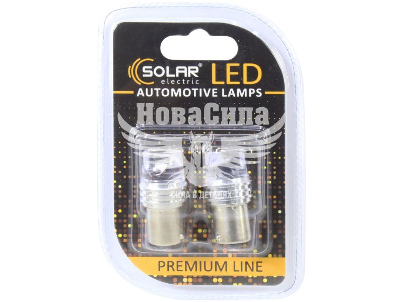 Лампочка 1-но конт. груша біла LED SMD 12V 9-діодів 2835 S25 BA15s (Solar) (к-т.-2шт.) (SL1418)