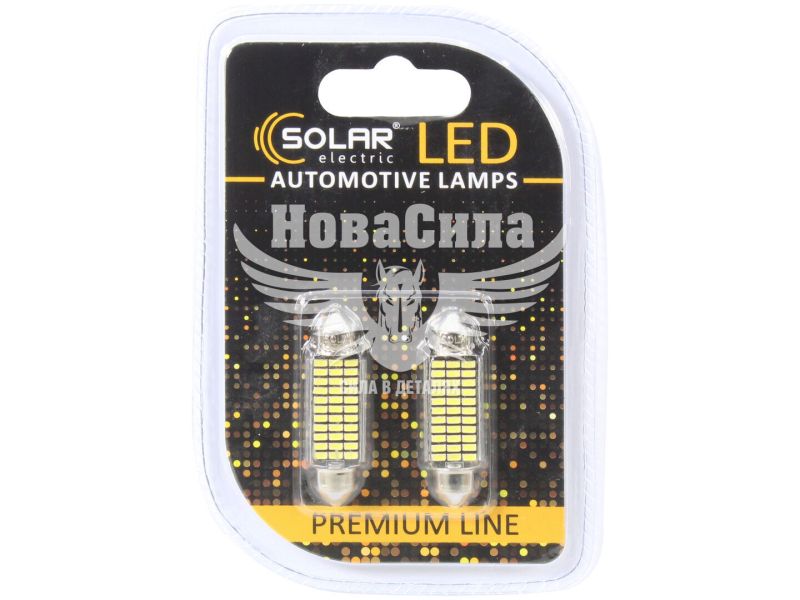 Лампочка 2-ох цокольна LED T11_C5W SMD біла 33-діоди 12V-5Вт SV8.5-8 41мм. CANbus (Solar) (к-т.-2шт.) (SL1424)