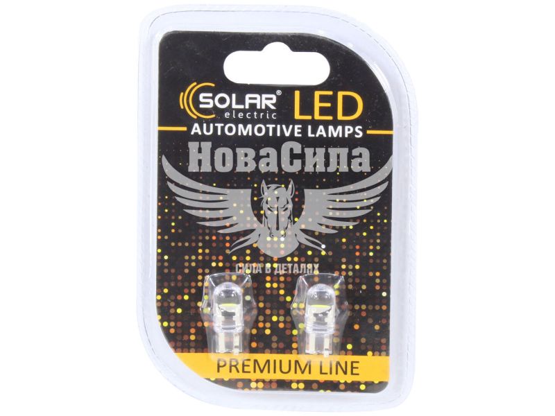 Лампочка без цоколя LED T10_W5W LEDS біла 1-діод F10 12V W2.1x9.5d (Solar) (к-т. 2шт.) (SL1406)