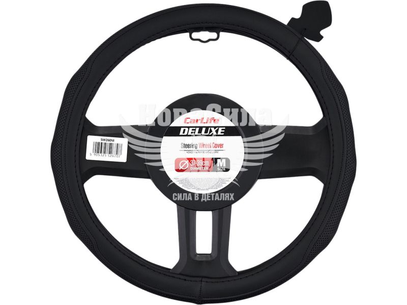 Чехол руля M экокожа черный 37-39см. (CarLife) 260 (SW260M)
