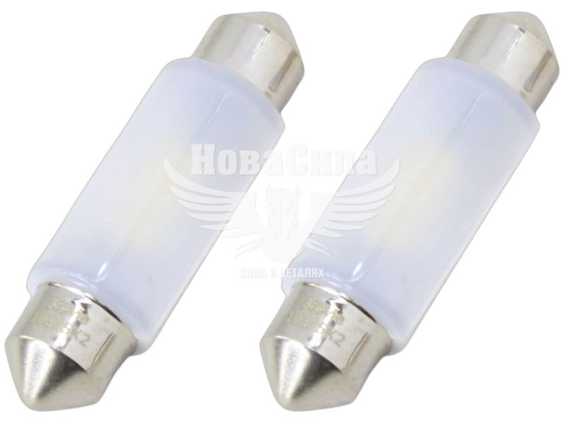 Лампочка 2-х цокольная LED T11_C10W SMD белая 3-диоды 12V-5 Вт T11 39мм. CANbus (Brevia) (к-т.-2шт.) (10115X2)