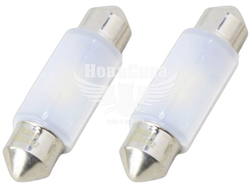 Лампочка 2-х цокольная LED T11_C10W SMD белая 2-диоды 12V-5 Вт T11 36мм. CANbus (Brevia) (к-т.-2шт.) (10114X2)