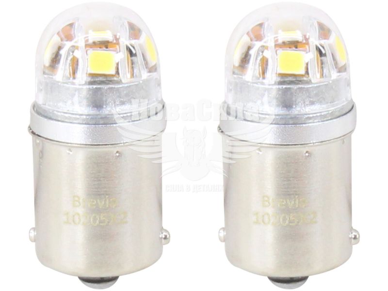 Лампочка 1-но конт. черешня біла LED SMD 12/24V 5-діодів R5W BA15s CANbus (Brevia) (к-т.-2шт.) (10205X2)